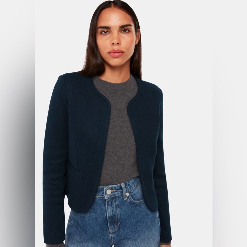 Whistles Navy Collarless Jersey Jacket